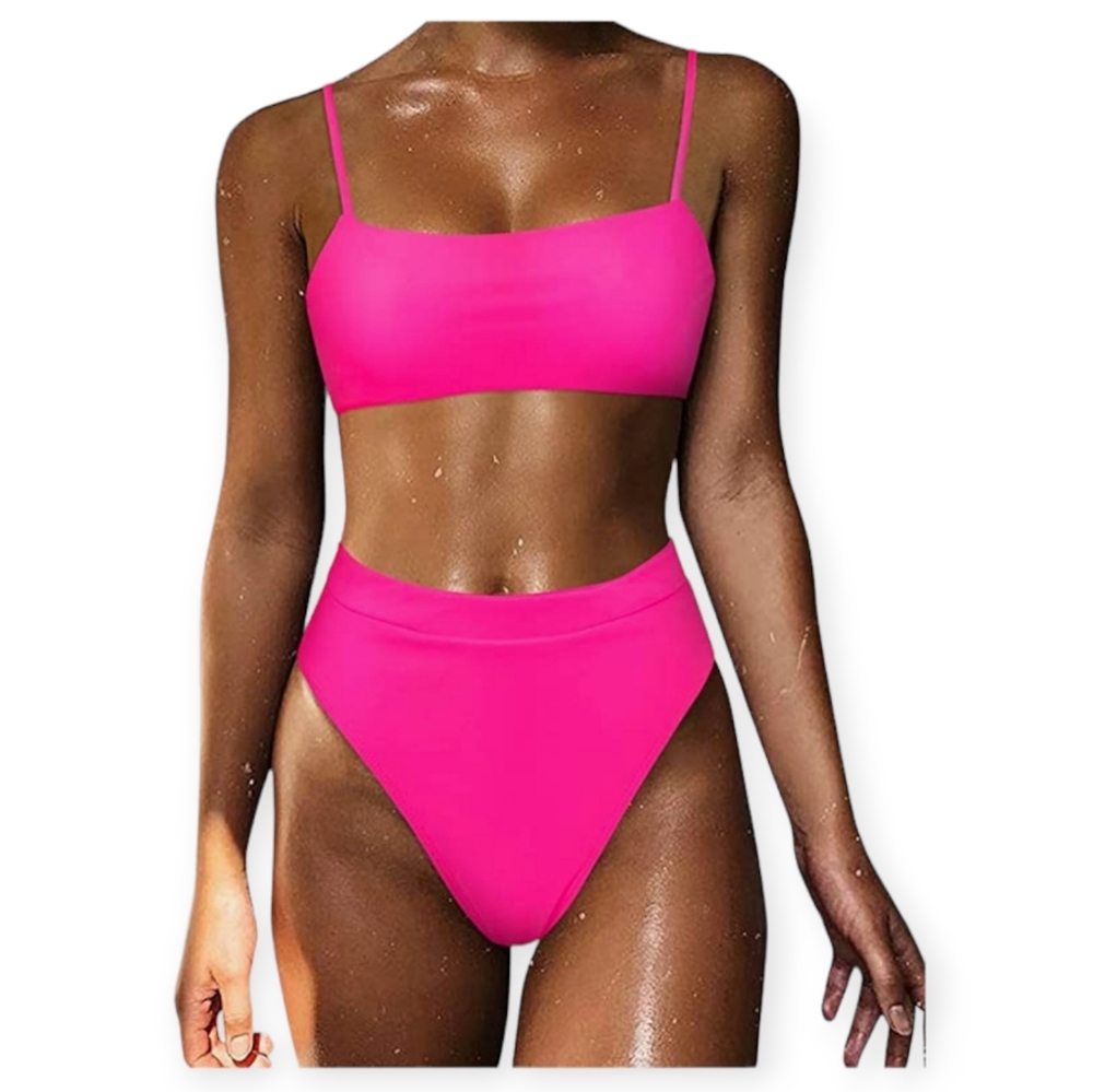 MOSHENGQI Women High Wasited Bikini Shoulder Strap 2 Piece High Cut String